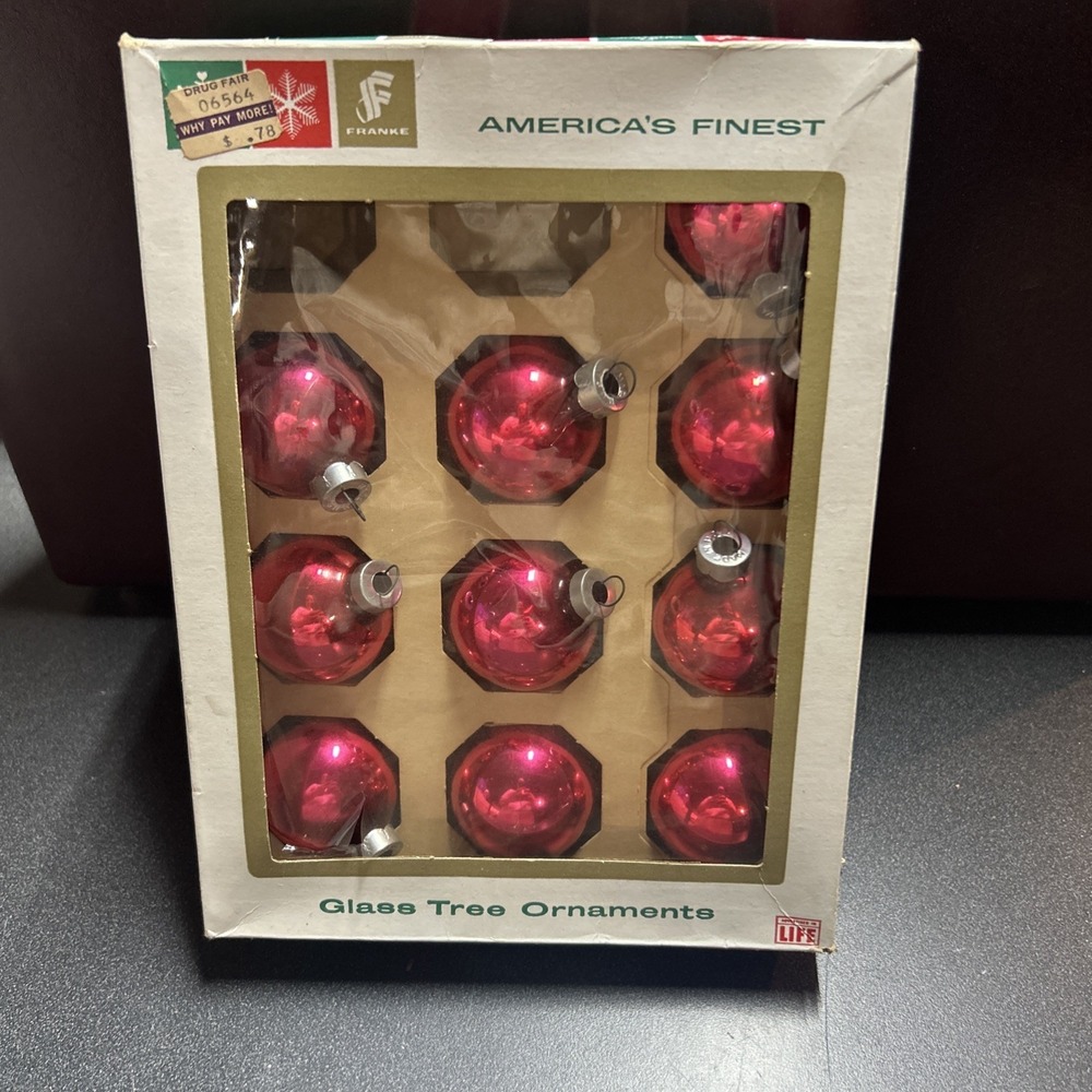 10 Vintage MCM Essex Franke USA Mercury Glass Red Magenta Christmas Ornaments